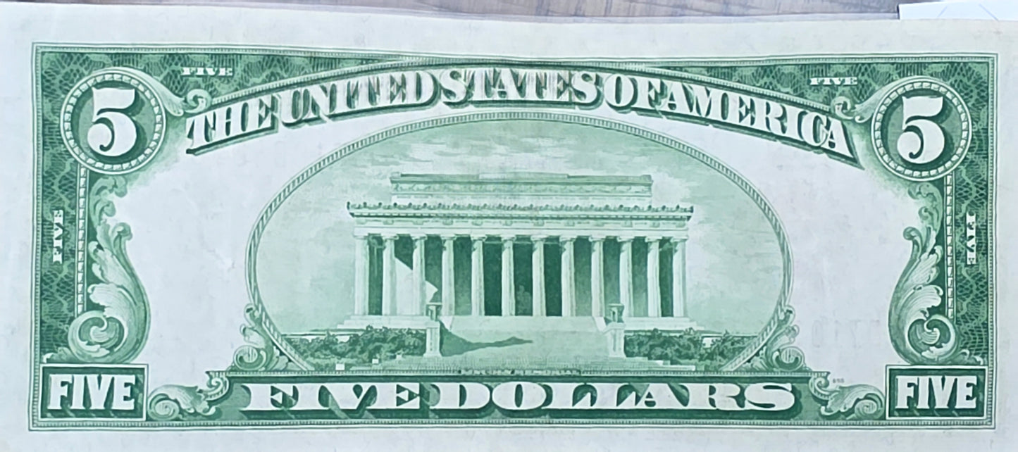 1928 B $5 Dollar Red Seal United States Note Uncirculated Condition