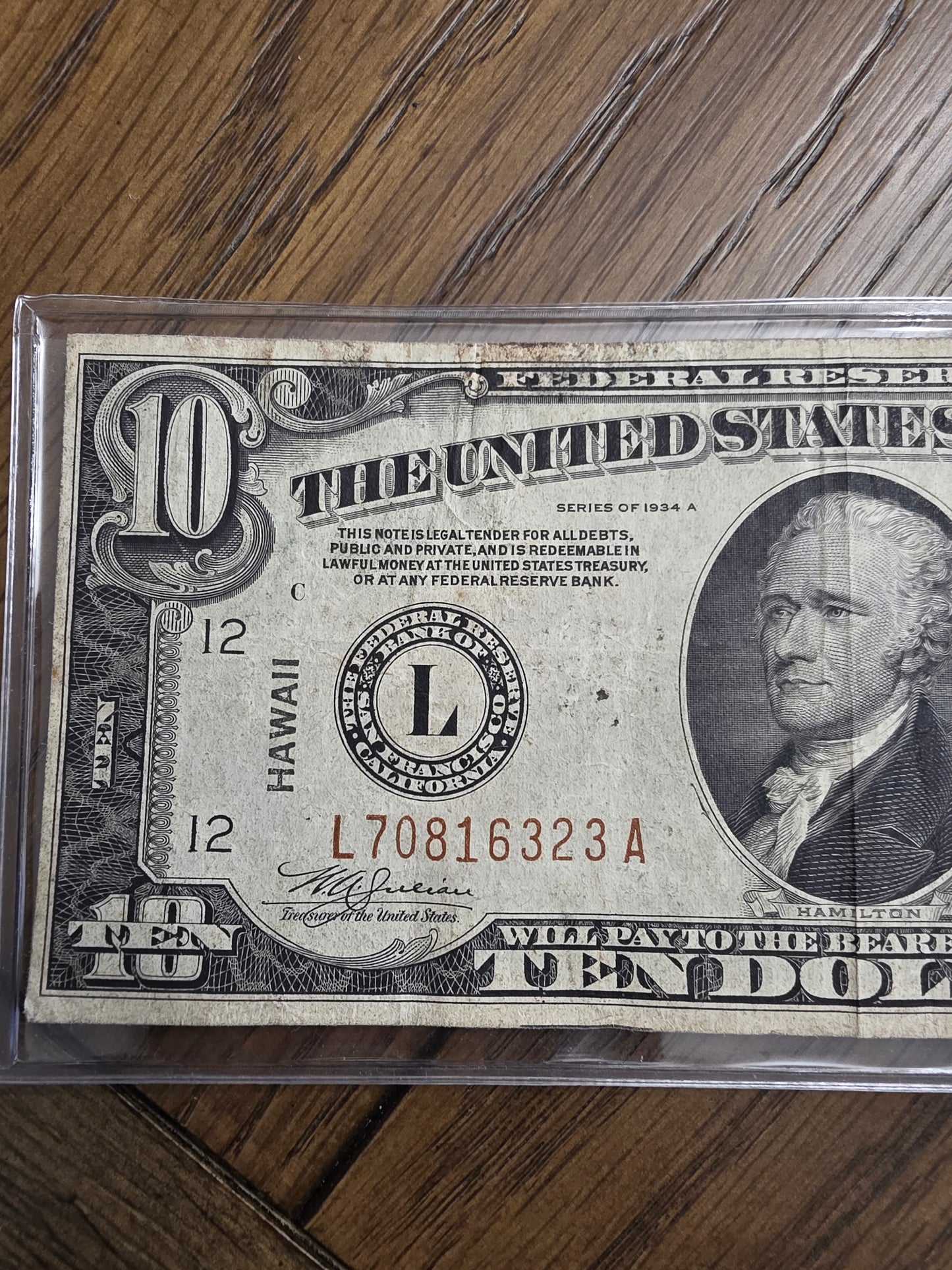 1934A $10 Hawaii FRN Emergency Note - Nice Condition