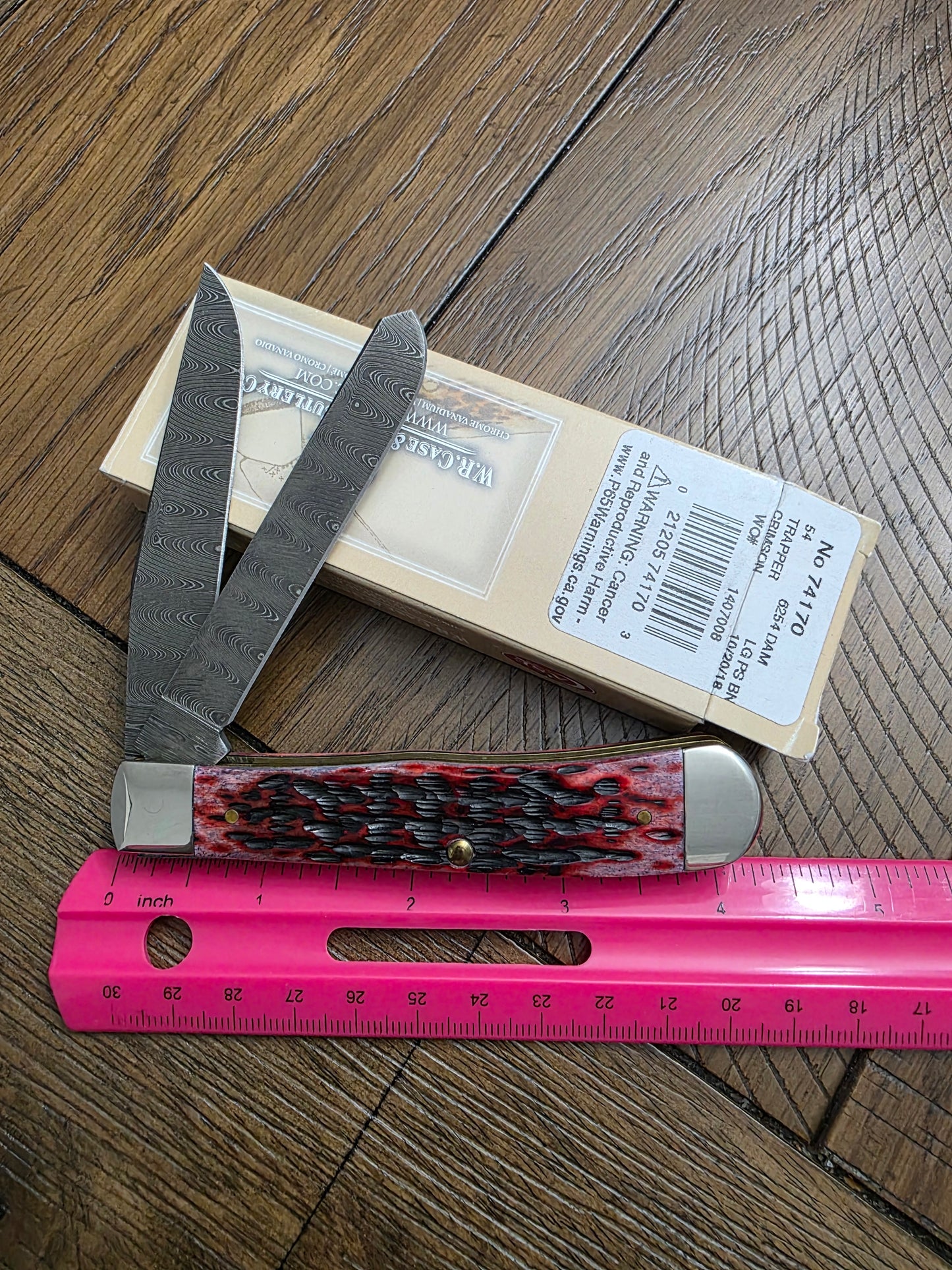 2018 Case XX Crimson Red Bone Trapper with Ladder Damascus Blades 74170