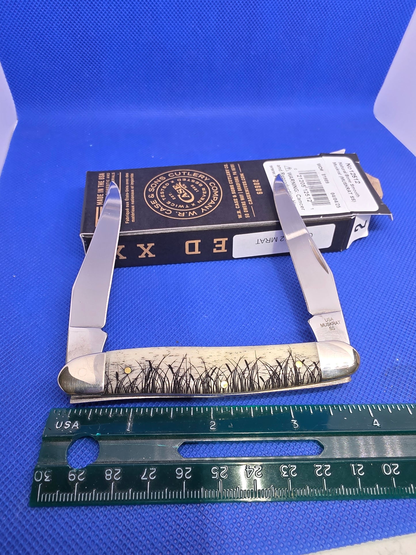 2025 Case XX Smooth Natural Bone Muskrat knife with Muskrat on Handle CA12512MRAT
