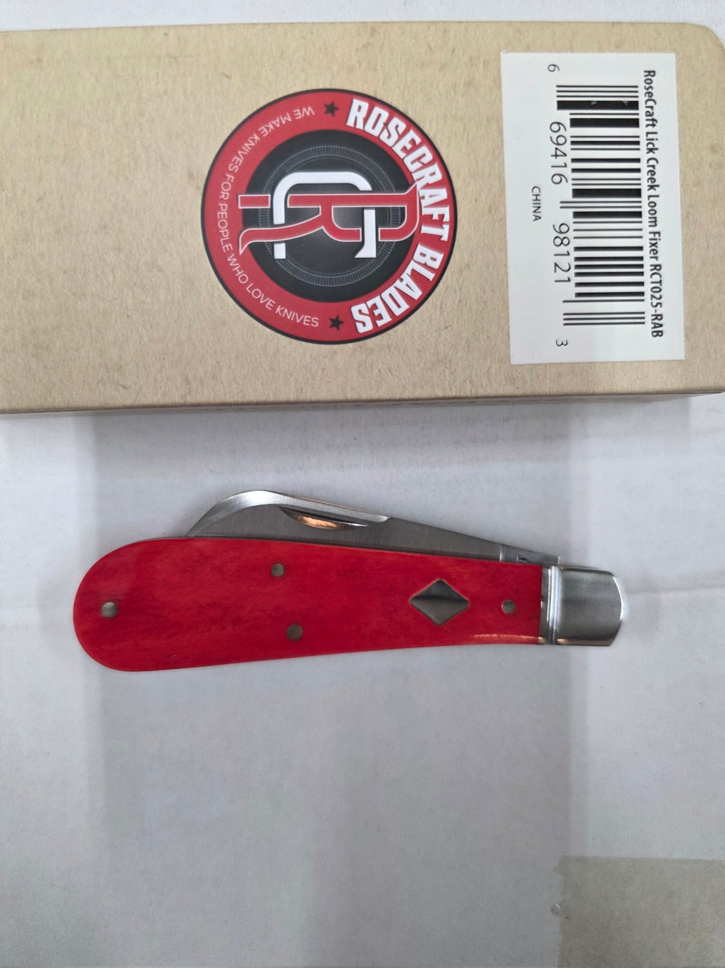 RoseCraft - Lick Creek Loom Fixer - RCT025-RAB +-3.75" Closed Red Smooth Bone Handles