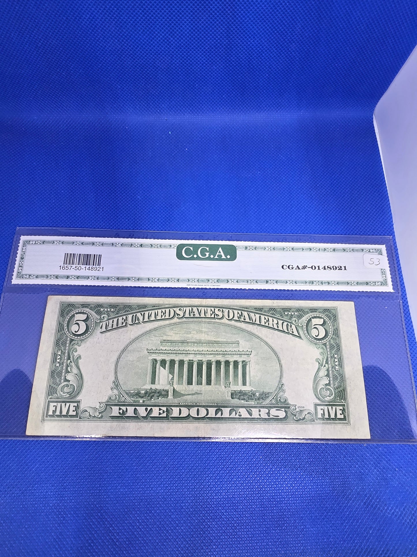 1953 B $5 Silver Certificate AU 50 Blue Seal Silver Certificate