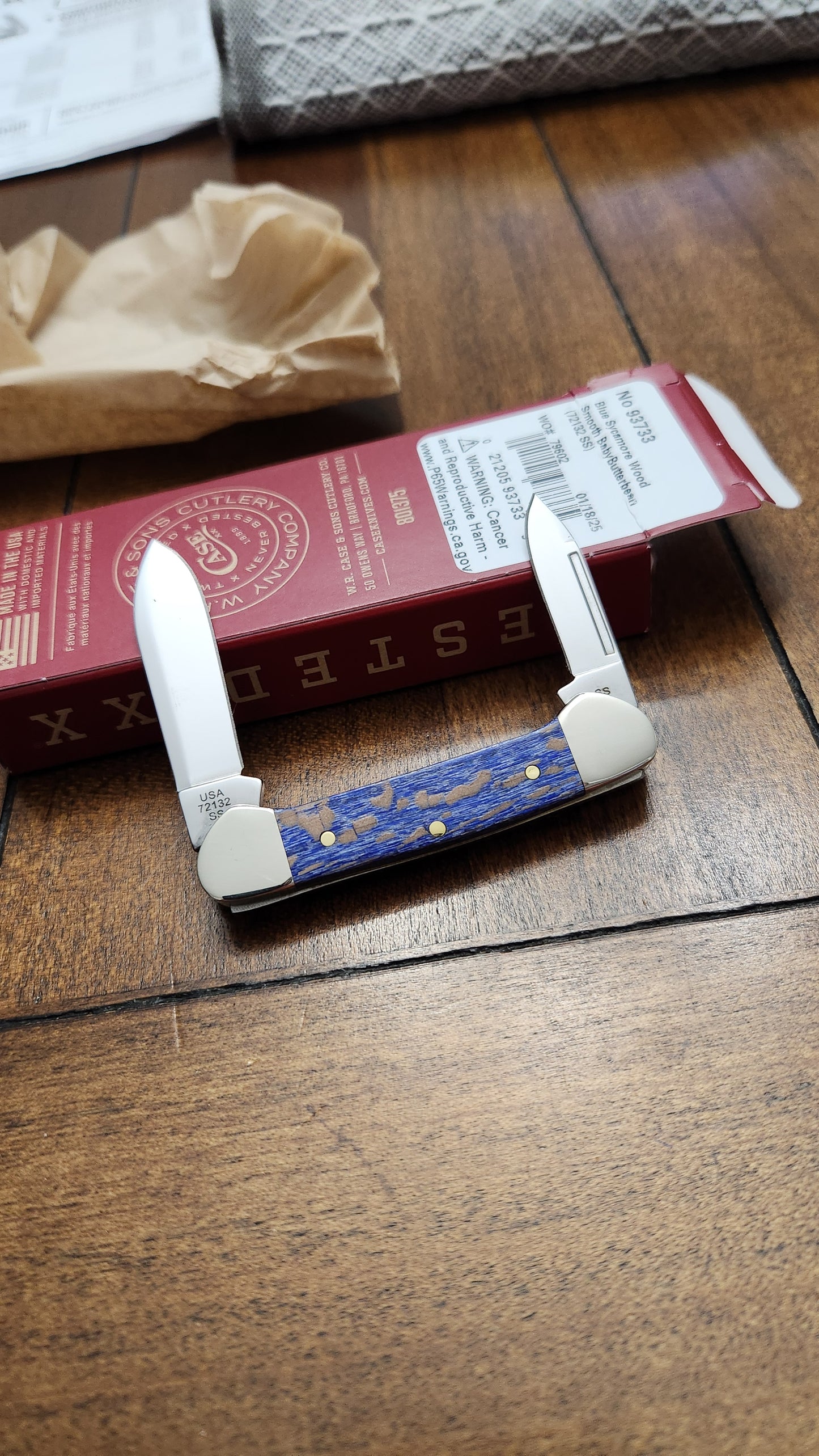 Case XX 72132 Blue Sycamore Wood Baby Butterbean 93733 First Production Run