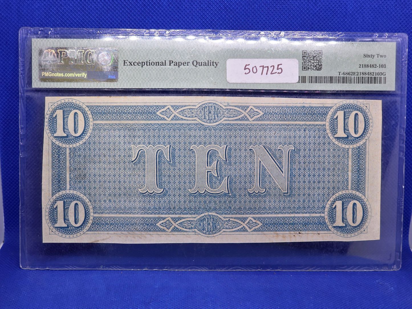 1864 $10 CSA Confederate Note 62 EPQ Uncirculated