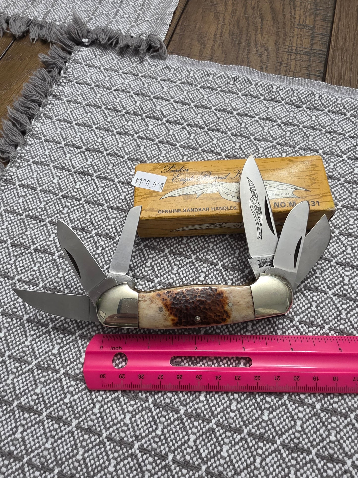 1986 Parker & Son Texas Sesquicentennial Large 6 Blade Canoe M-1431 Sandbar Handles