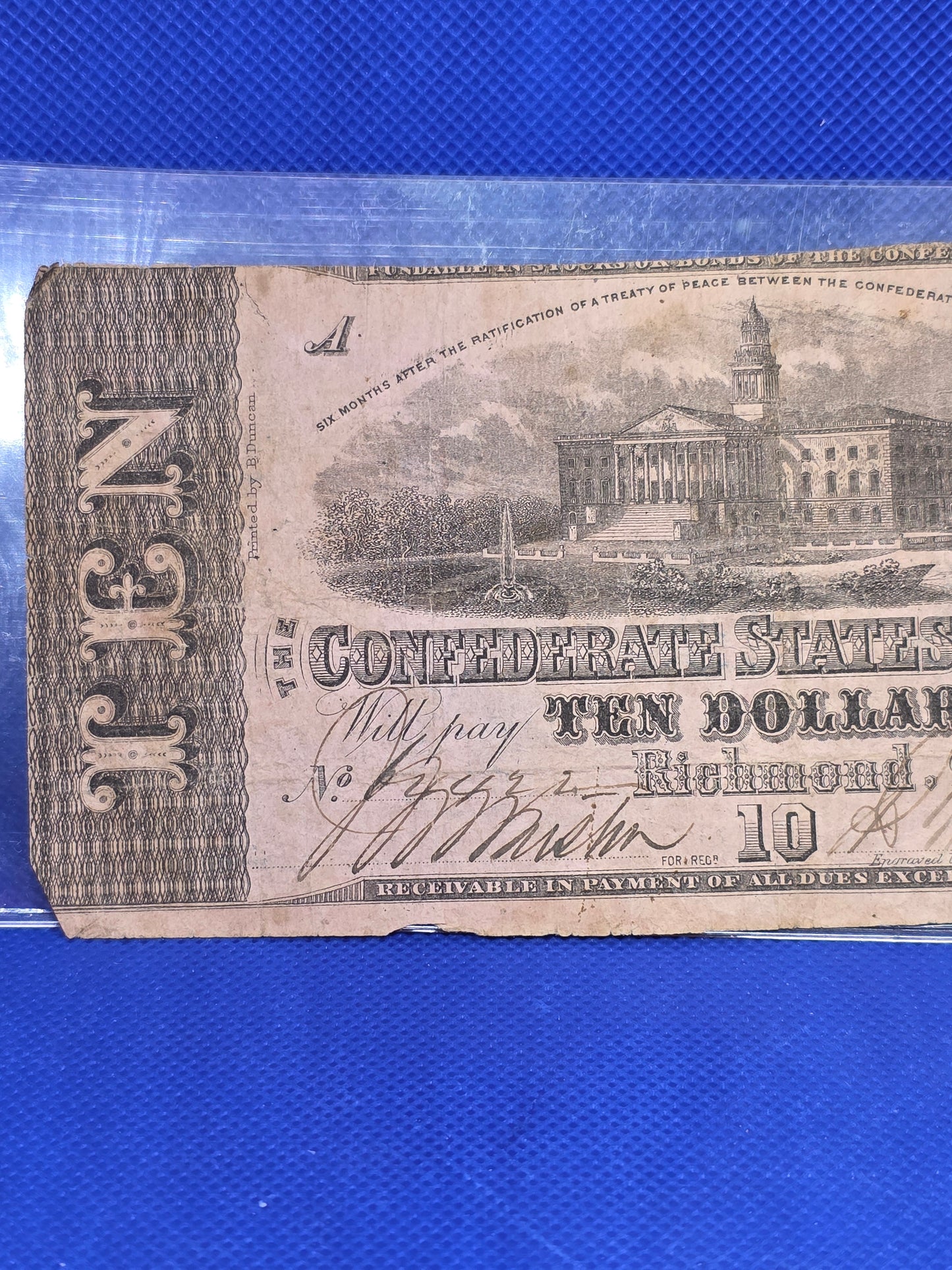 1862 Series 3 $10 Confederate States America Good Condition
