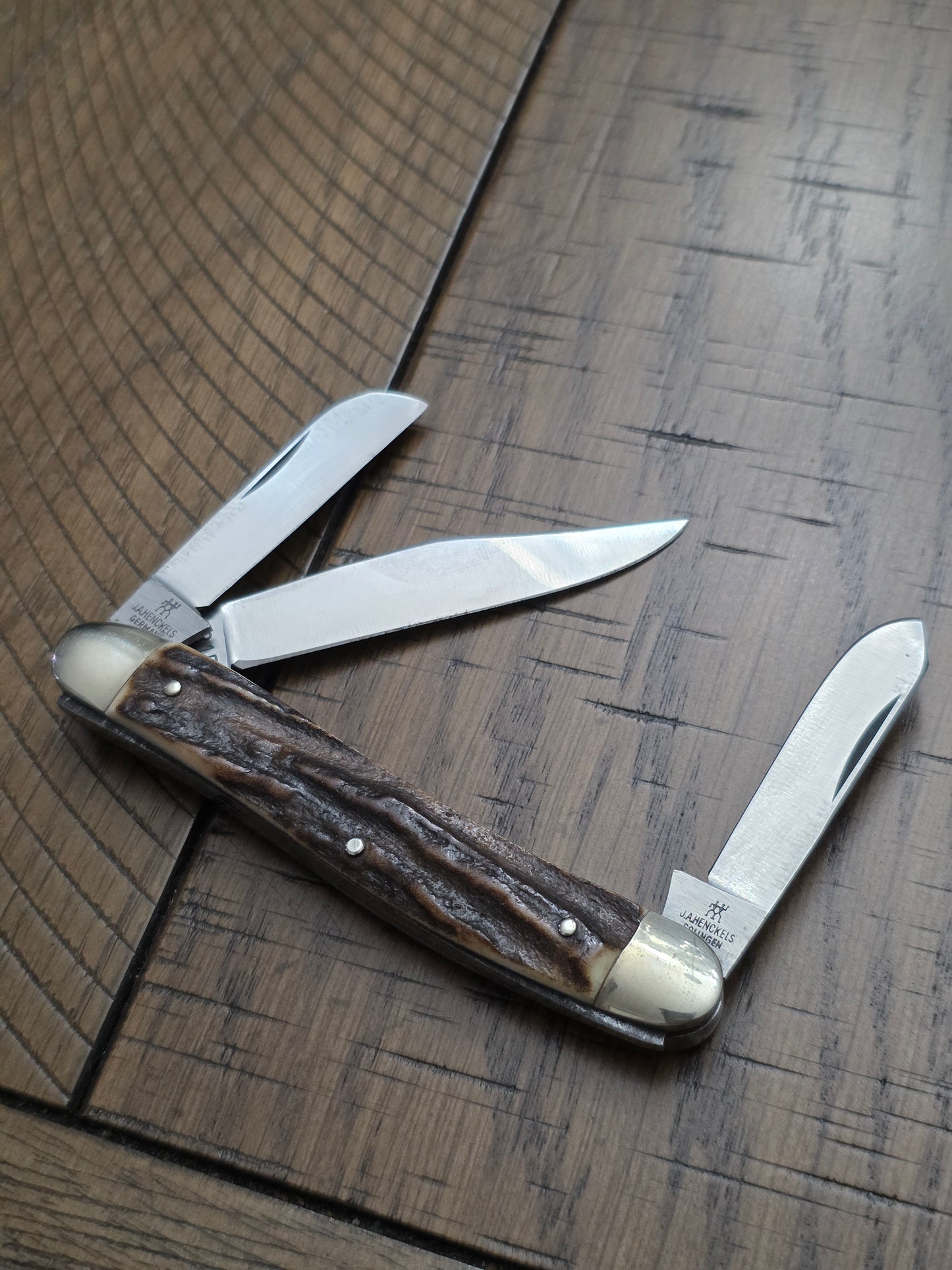 J.A. Henckels German Stockman 1815 Stag Handle 3 Blade Badge Shield