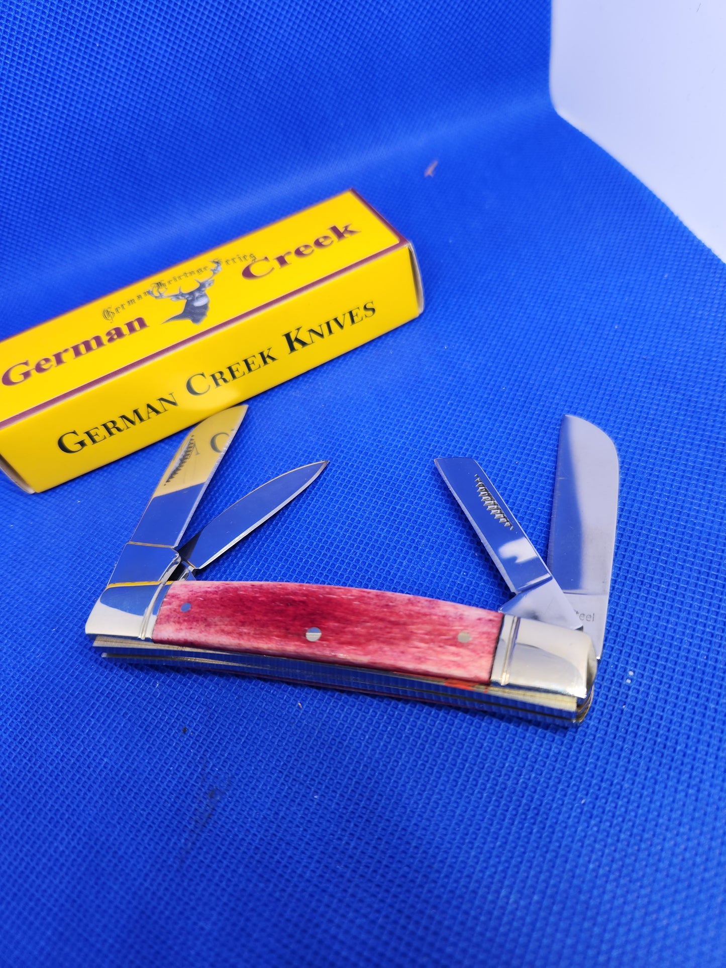 GERMAN CREEK 3 5/8" Congress Pocket Knife 4 Blades, Brand New SMOOTH RED BONE