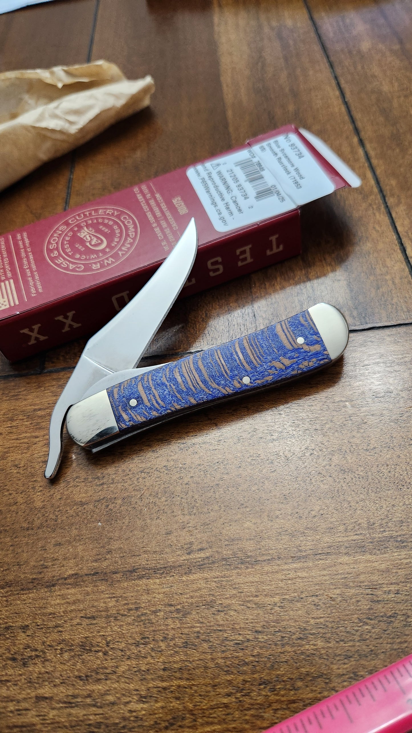 Case XX 71953 Blue Sycamore Wood Russlock 93734 First Production Run