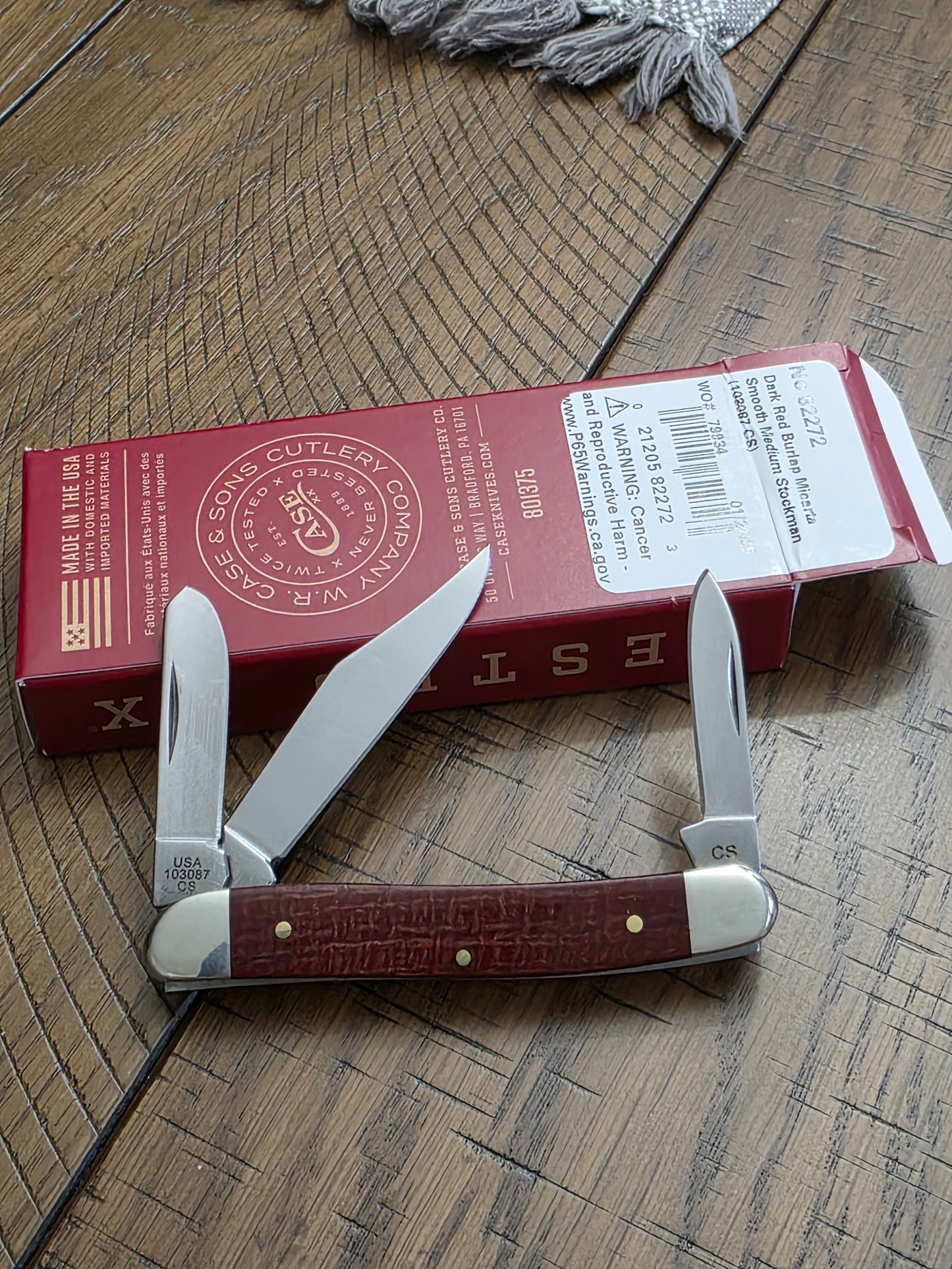 2025 Case XX Medium Stockman 87 pattern Dark Red Burlap Micarta First Production Run 1 of 250 82272