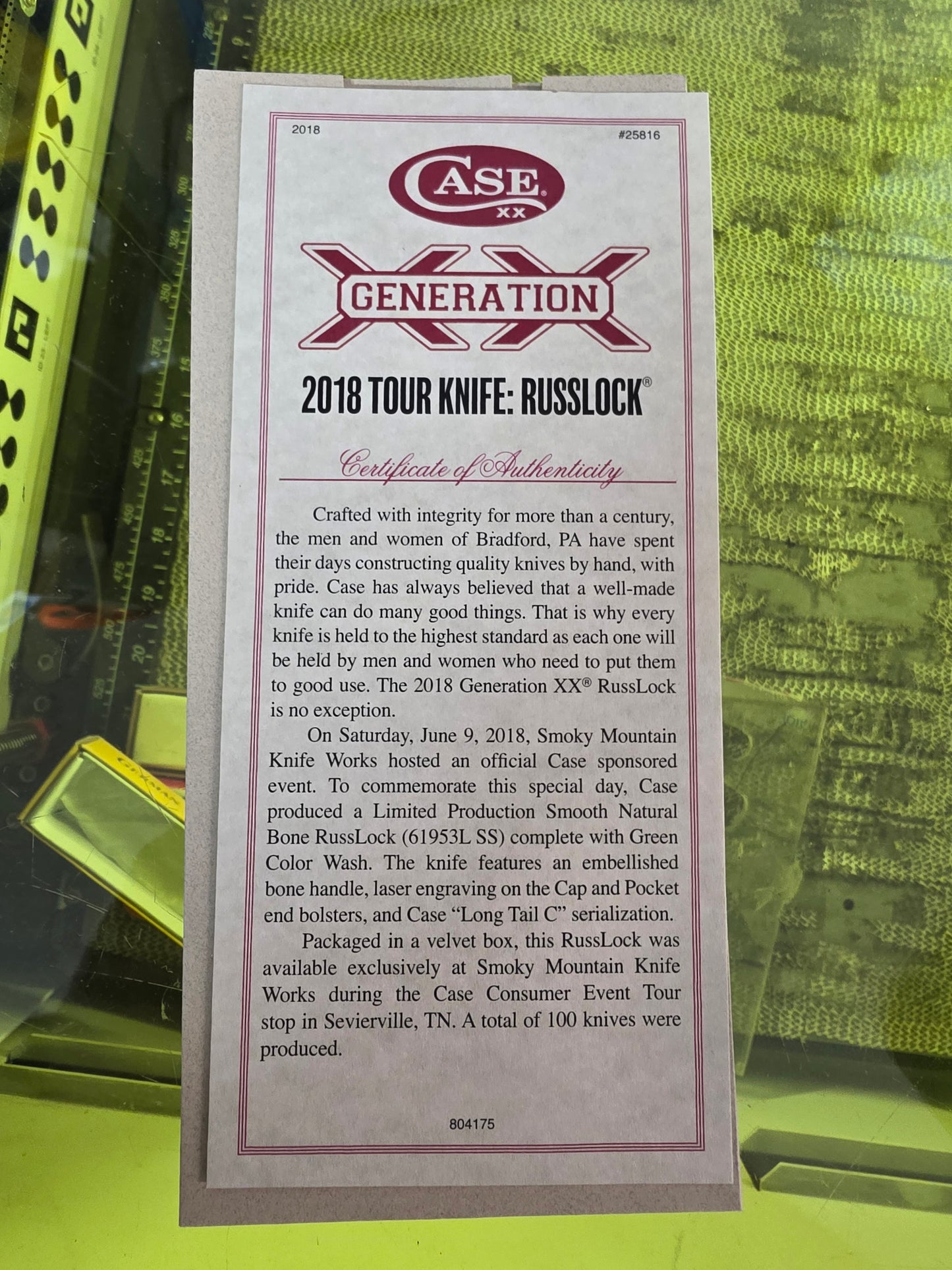 2018 Case XX Generation XX #070 25816 SMKW Event Knife w/COA