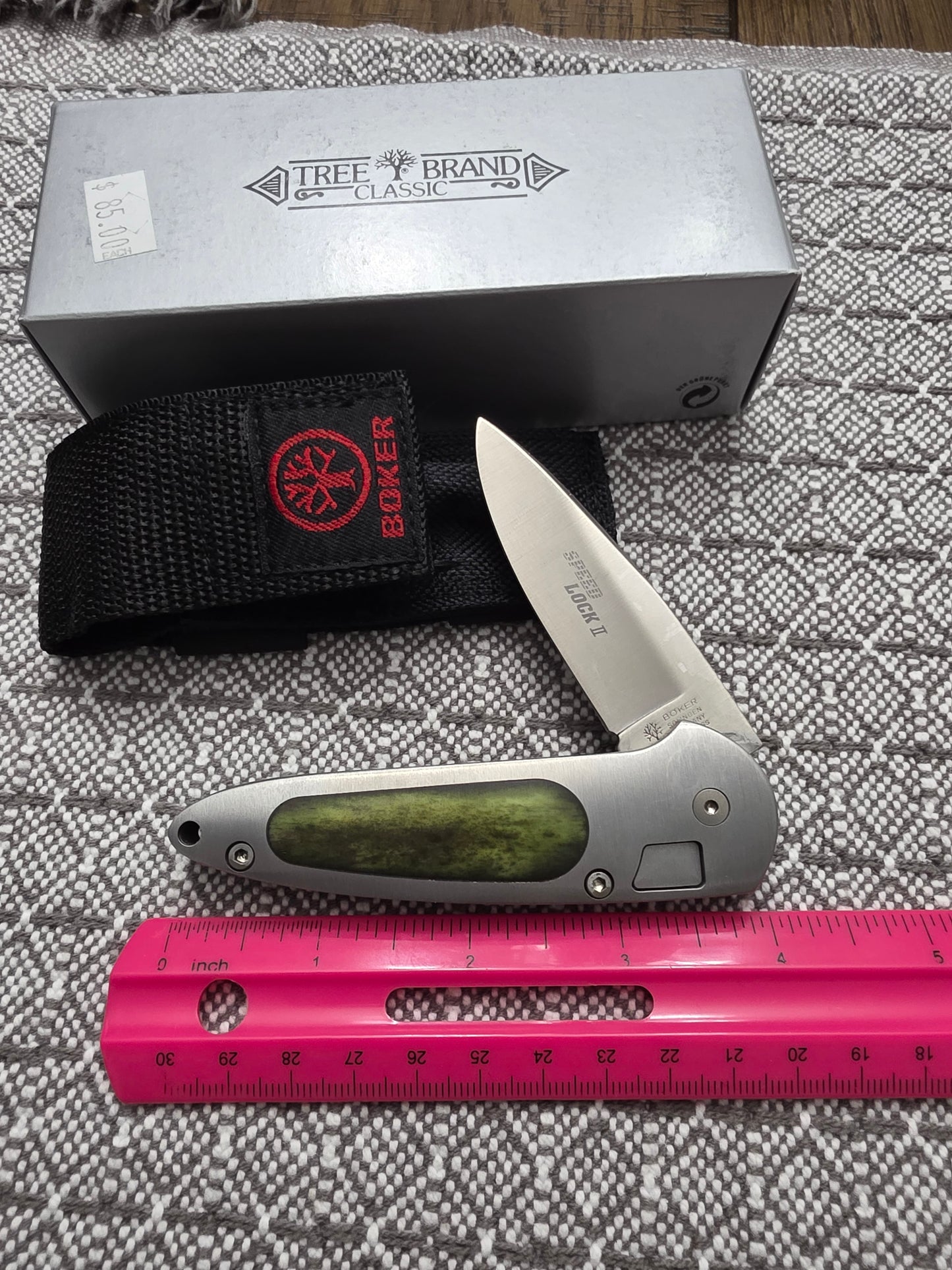 Boker Speed Lock II Treebrand Classic Manual - No Nail Knick - Green bone 7107GR