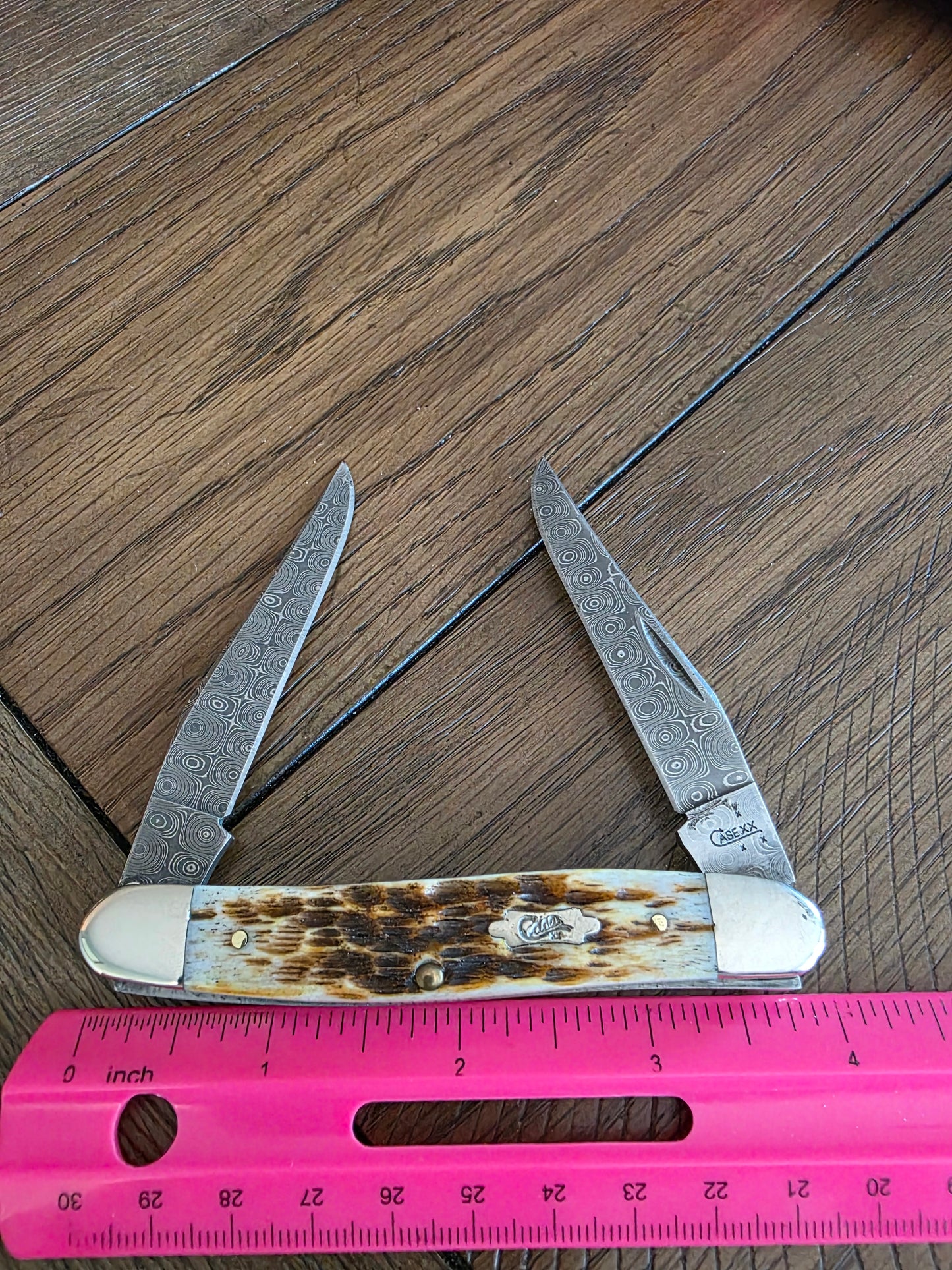 2007 Case XX Rain Drop Damascus Muskrat with Amber Bone Handles No Box