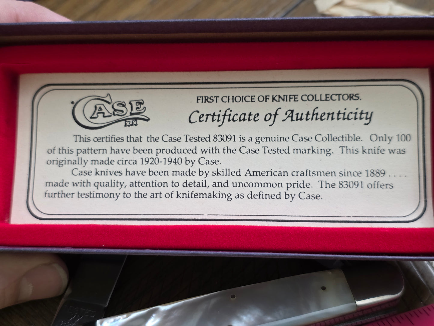 1991 Case XX Classic 83091 Mother of Pearl Cigar Whittler No Etch 1 of 100