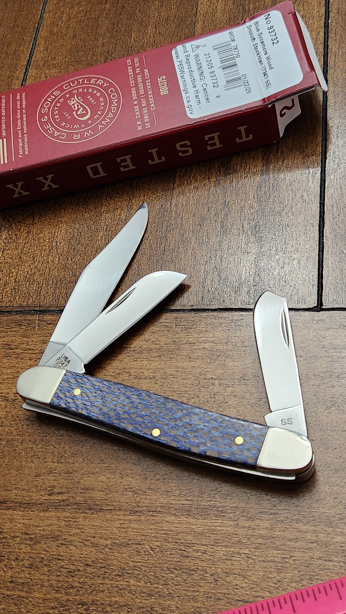 Case XX 7347 Blue Sycamore Wood Stockman 93732 First Production Run