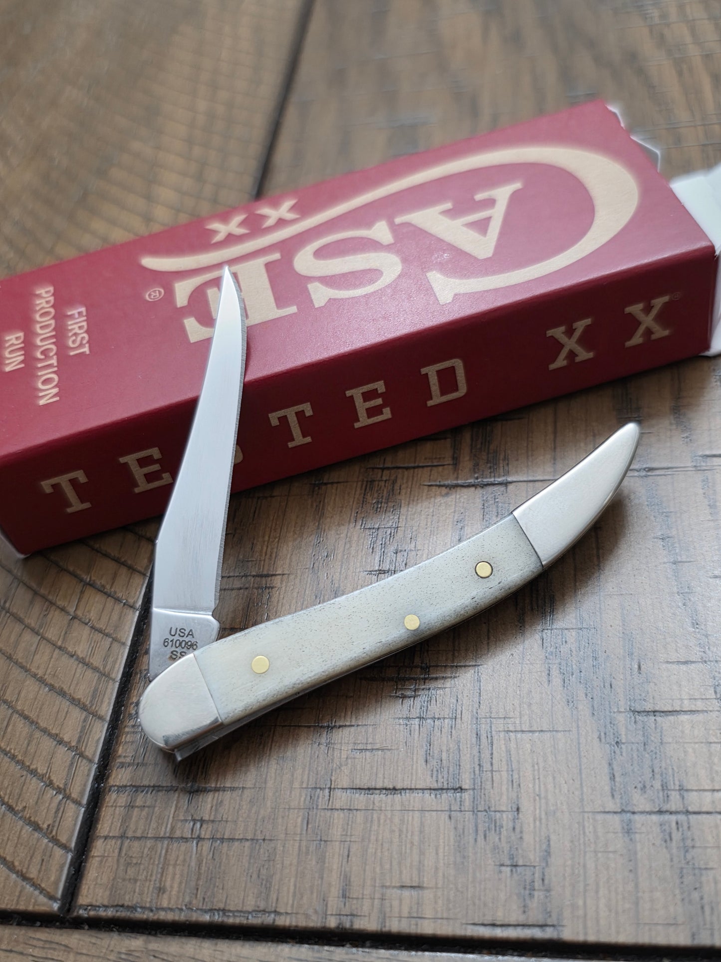 2026 Case XX Smooth Natural Bone Tiny Toothpick Red Shield First Production Run 84024