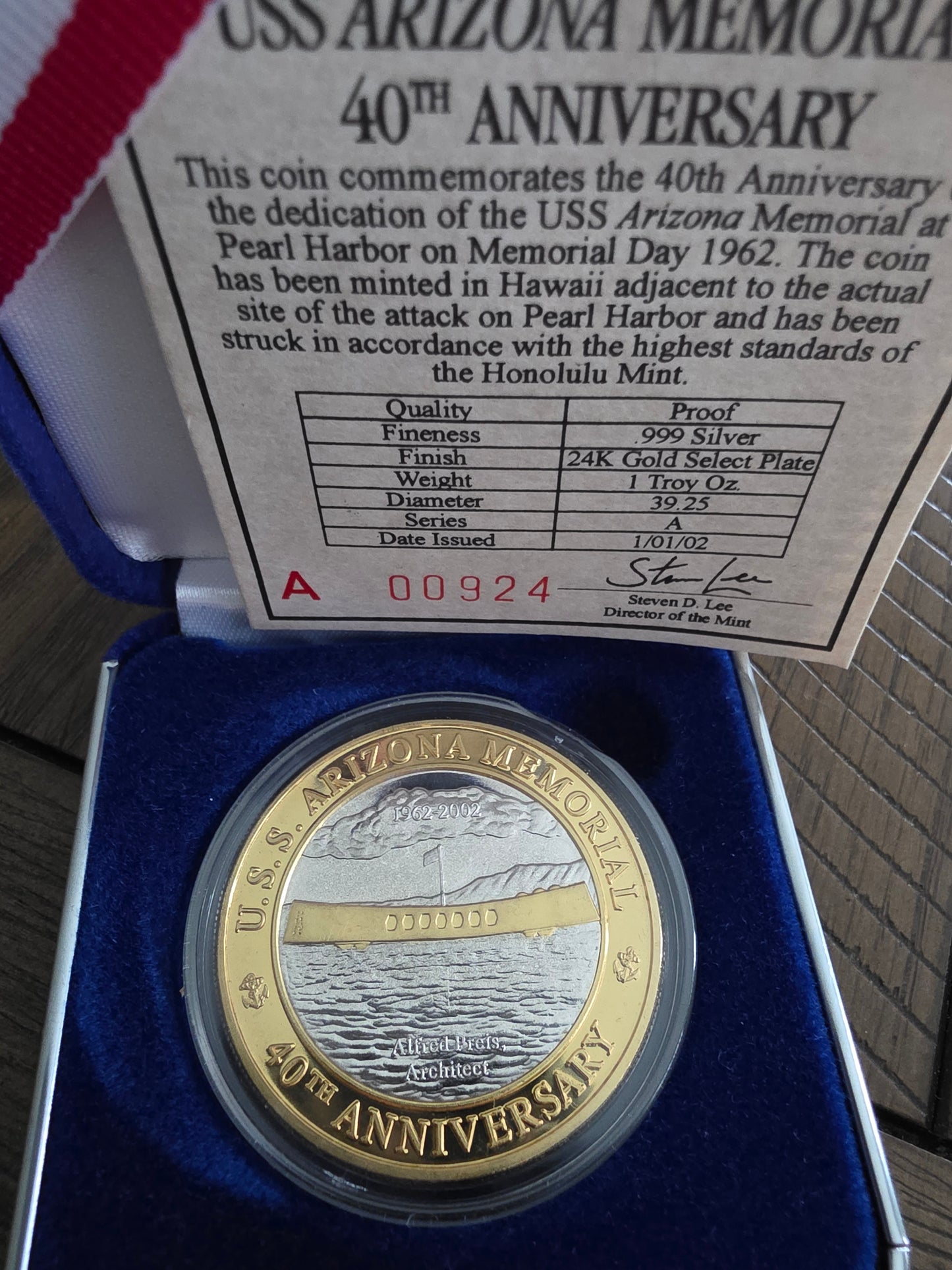 The 40th Anniversary USS Arizona Memorial - Commemorative coin - 1oz silver medallion