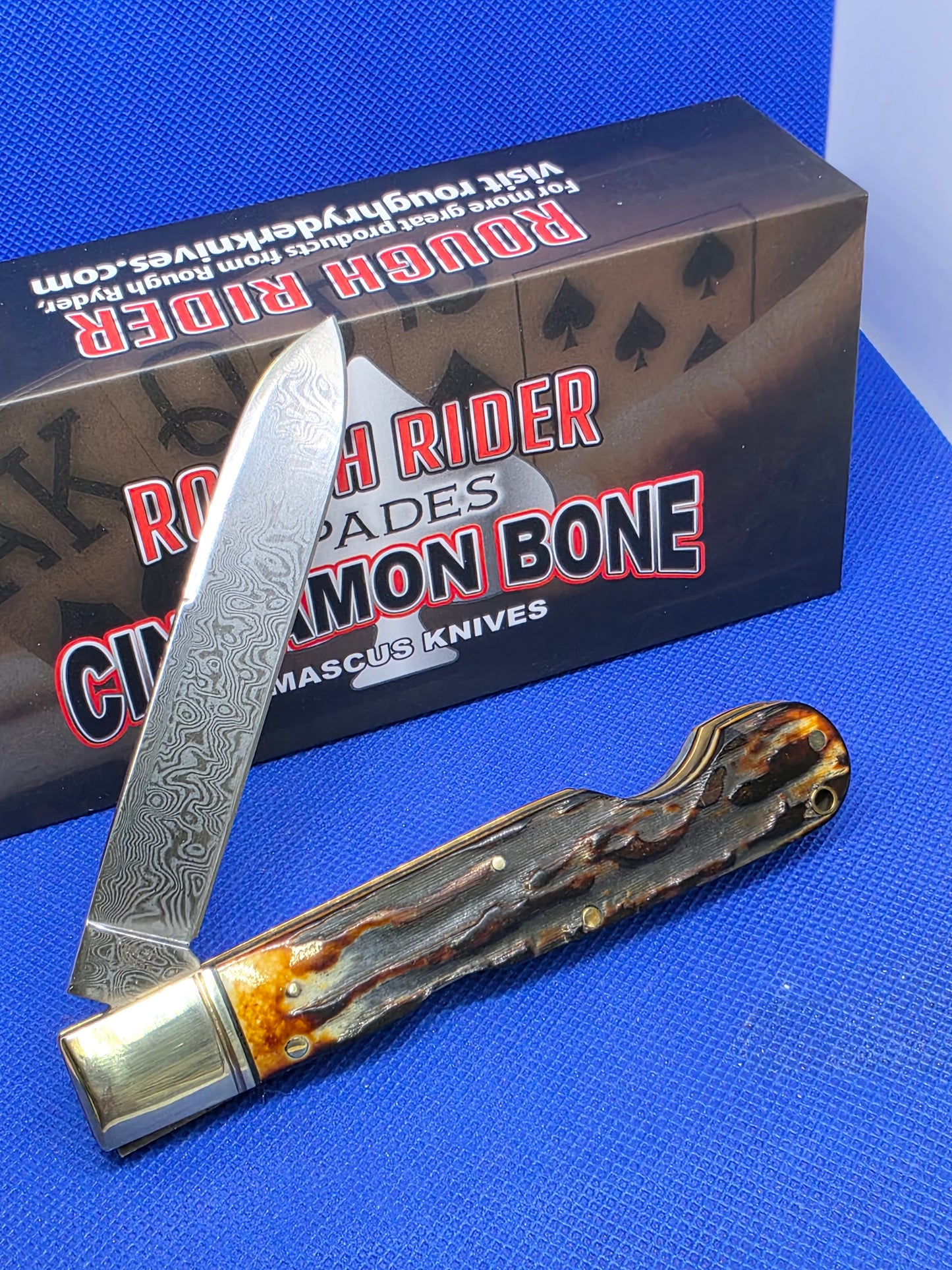 Rough Ryder - Cinnamon Bone - Damascus Lockback Folding Knife - RR2524