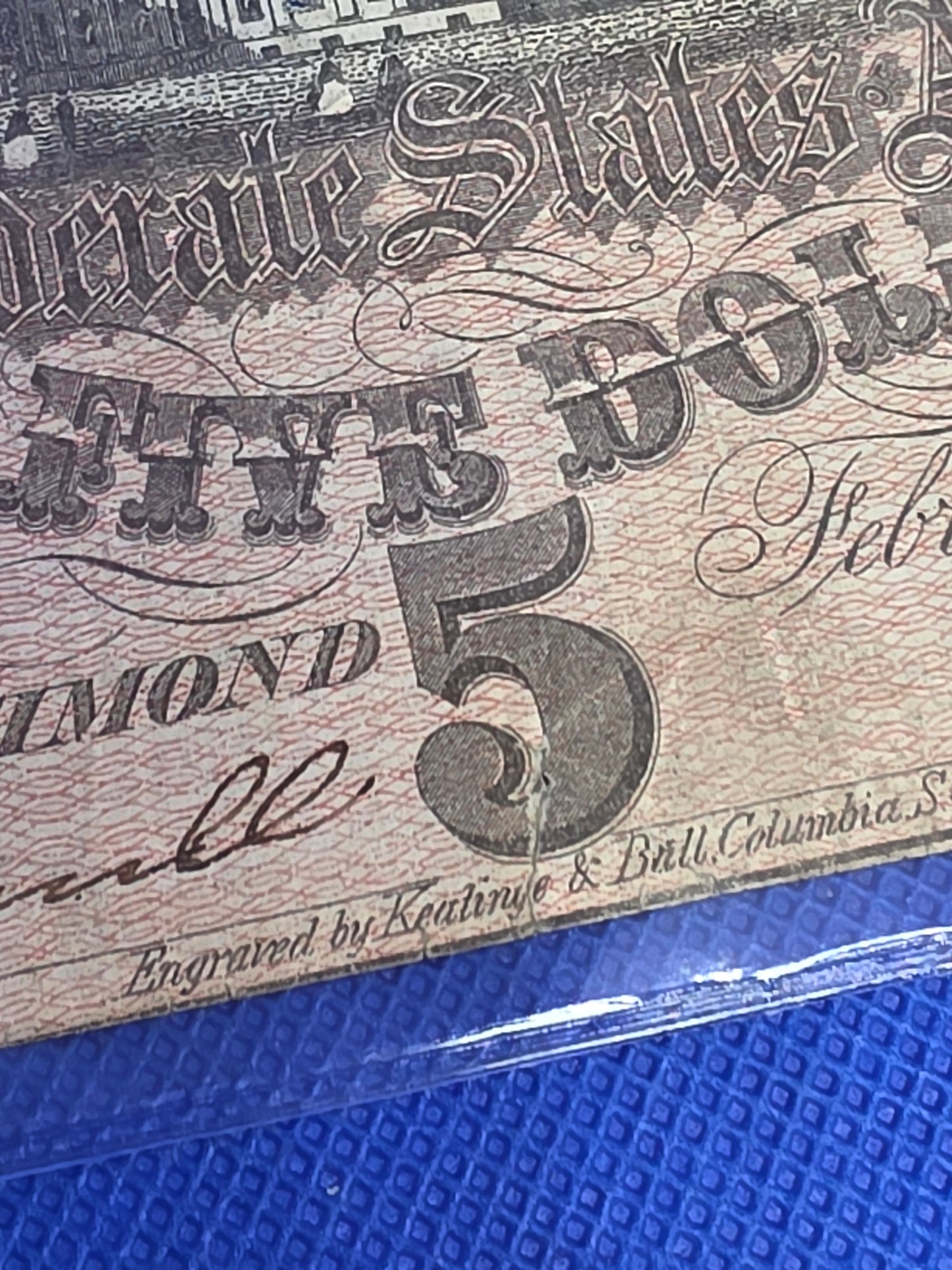 1864 $5 Series 4 Confederate States America Note G/VG Condition