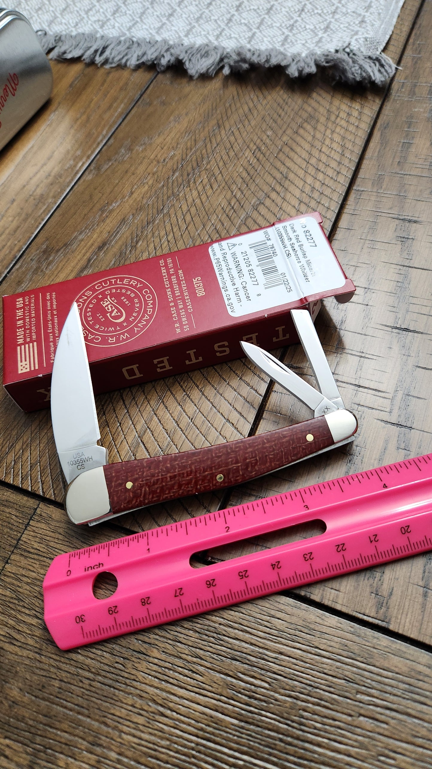 2025 Case XX 6355WH Dark Red Burlap Micarta Seahorse Whittler 82227 First Production Run