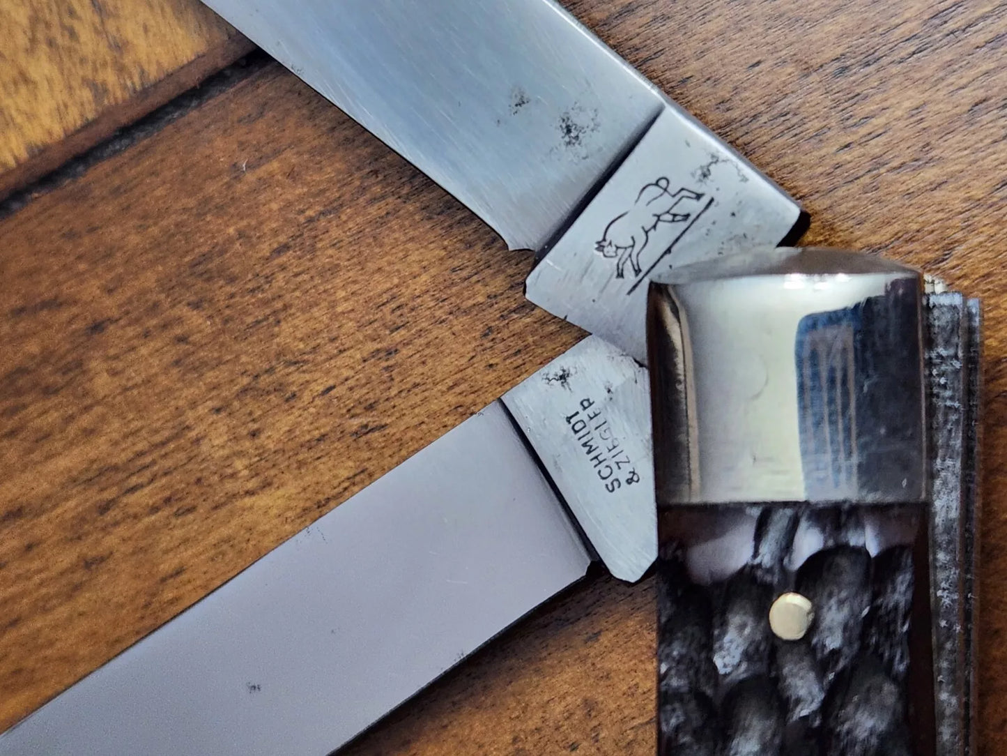 Schmidt & Ziegler Running Bull Trapper Brown Bone Handles German Steel JW