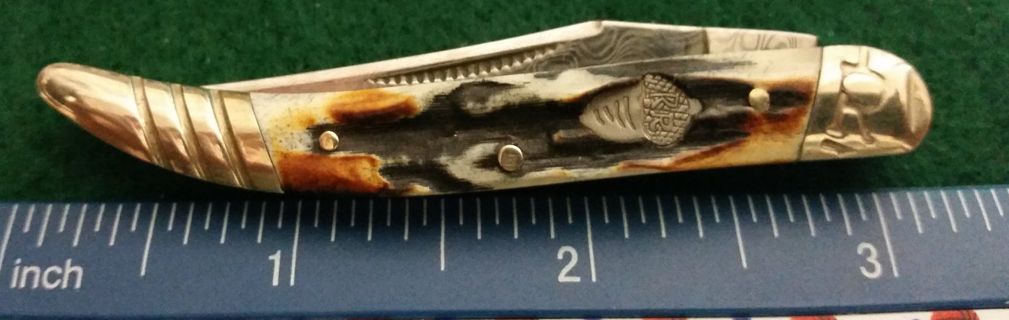 Rough Ryder RR2154 Petit couteau cure-dents, Damas, manches cerf en os de cannelle