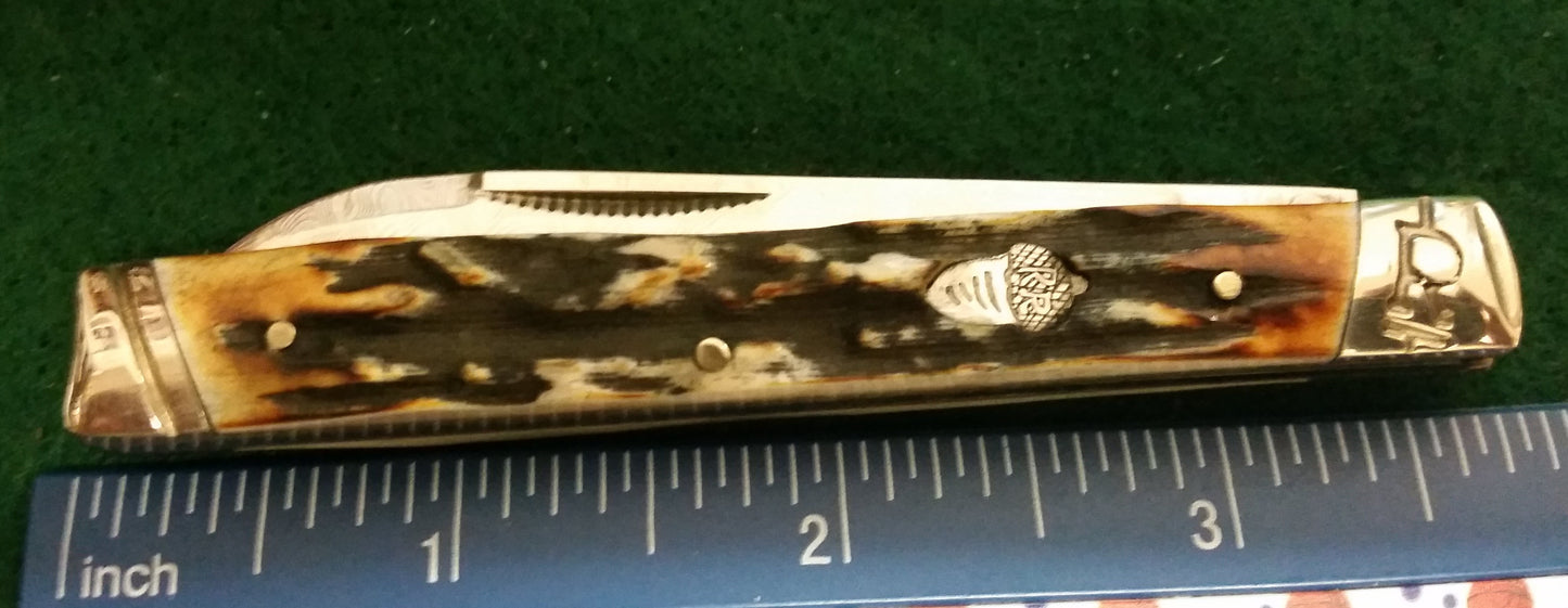 Rough Ryder RR2158 Couteau de docteur, Damas, manches en os de cerf cannelle