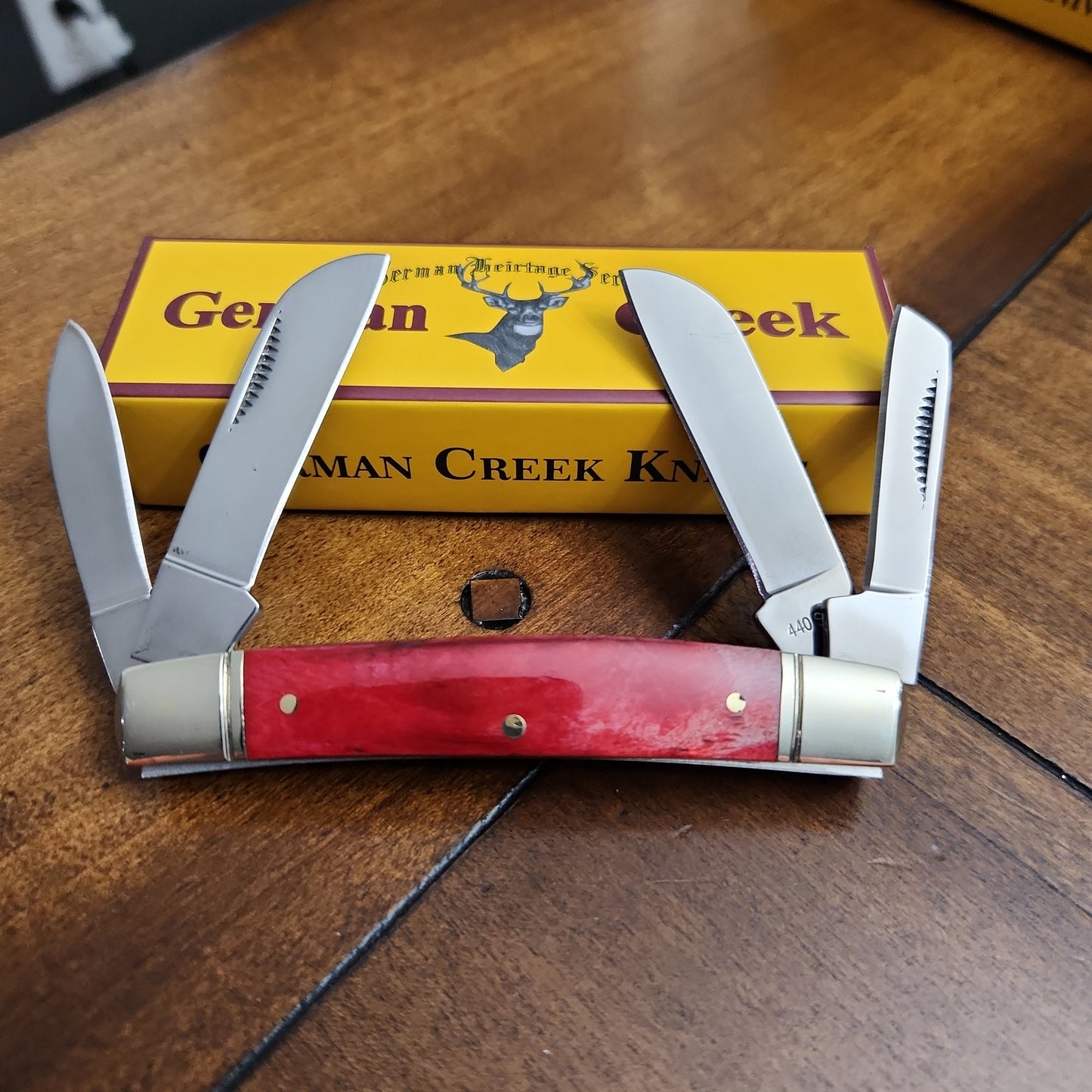 GERMAN CREEK 3 5/8" Congress Pocket Knife 4 Blades, Brand New SMOOTH RED BONE