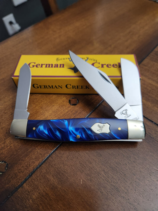 GERMAN CREEK 4 1/4" Grand couteau de poche Stockman à trois lames BLUE PEARL NOUVEAU