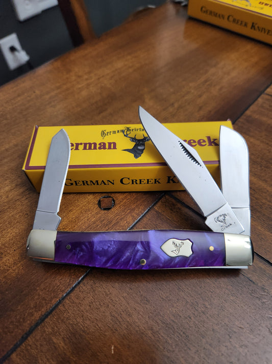 GERMAN CREEK 4 1/4" Grand couteau de poche Stockman à trois lames PRUNE VIOLET Manche NOUVEAU !!!