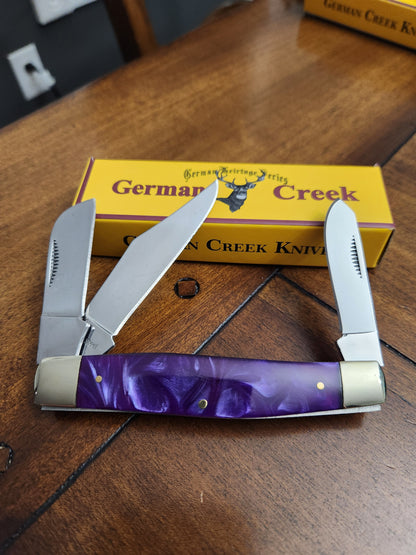 GERMAN CREEK 4 1/4" Grand couteau de poche Stockman à trois lames PRUNE VIOLET Manche NOUVEAU !!!