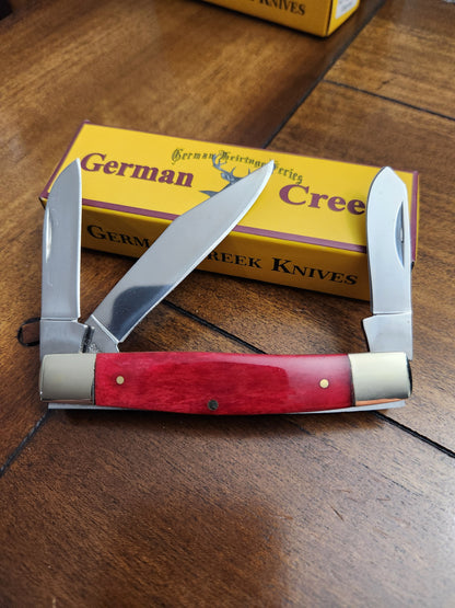 GERMAN CREEK 3 3/4" Couteau de poche Stockman à trois lames en os rouge lisse NOUVEAU