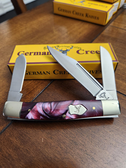 GERMAN CREEK 3 3/4" Couteau de poche Stockman à trois lames tourbillon rouge NOUVEAU