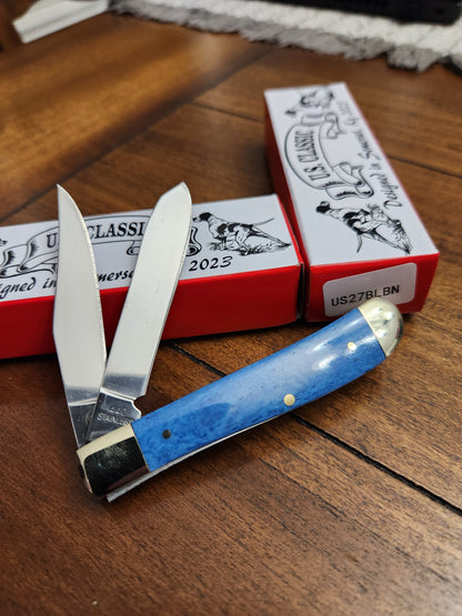 US Classic Mini Trapper Smooth Blue Bone Handles US27BLBN