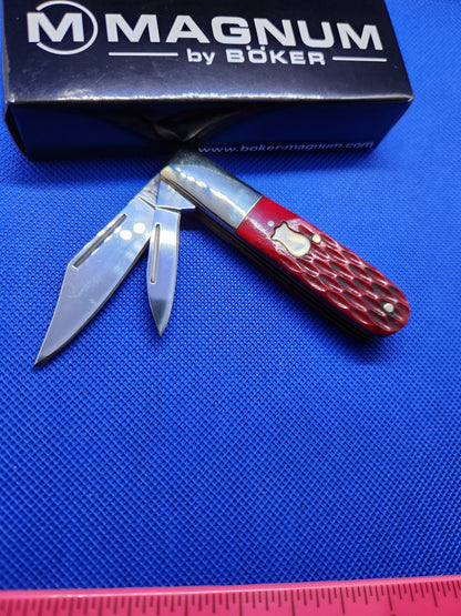 Boker Magnum Barlow Knife Red Bone Handle Rare Discontinued 01SC110