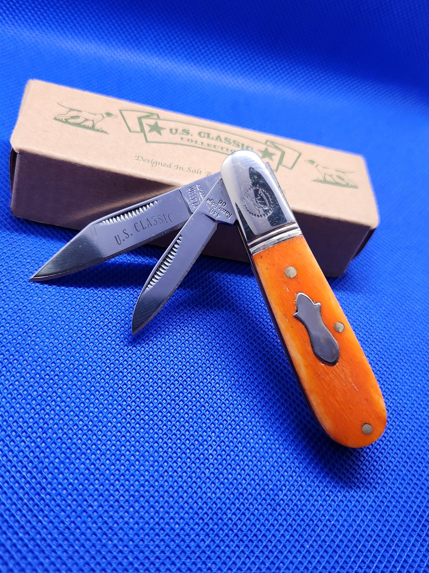 US Classic Small Barlow with Orange Smooth Bone Handles