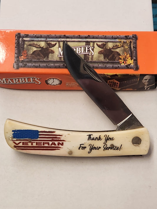 Marbles Sod Buster Jr. MR579  Smooth White Bone Veteran Knife Thank you for your service