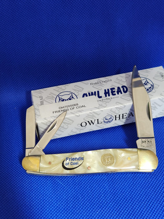 Owl Head 3.75" Whittler White pearloid Handles Friends of Coal OH7055068