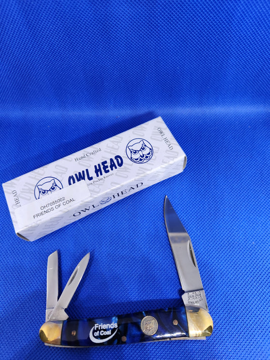 Owl Head 3.75" Whittler Blue Pearloid Handles Friends of Coal OH7055002