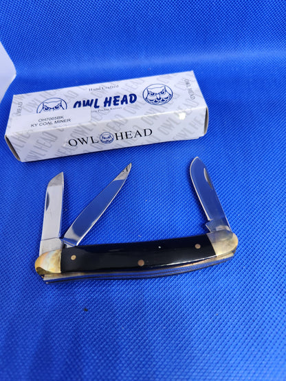 Owl Head 3.5" 3 Blade Stockman Black Synthetic Handles KENTUCKY COAL MINER OH7065BK