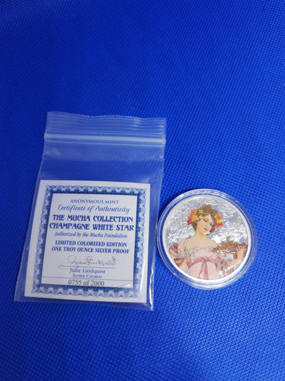 The Mucha Collection - Champagne White Star - 1oz. .999 Fine Silver