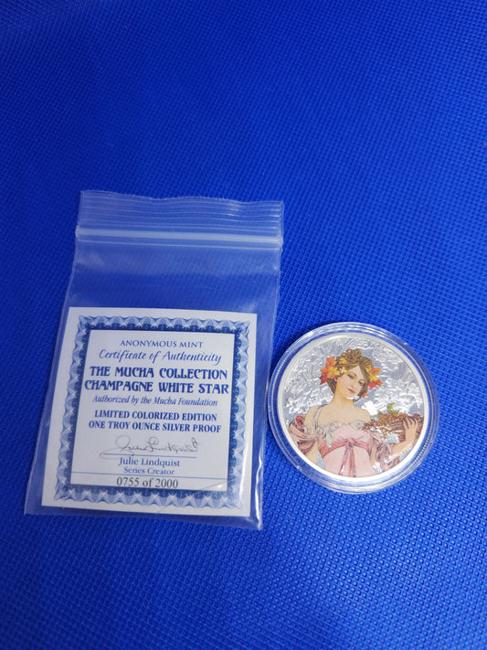 The Mucha Collection - Champagne White Star - 1oz. .999 Fine Silver