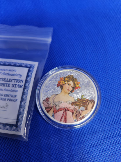 The Mucha Collection - Champagne White Star - 1oz. .999 Fine Silver