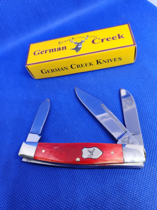 GERMAN CREEK 3 3/4" Couteau de poche Stockman à trois lames en os rouge lisse NOUVEAU