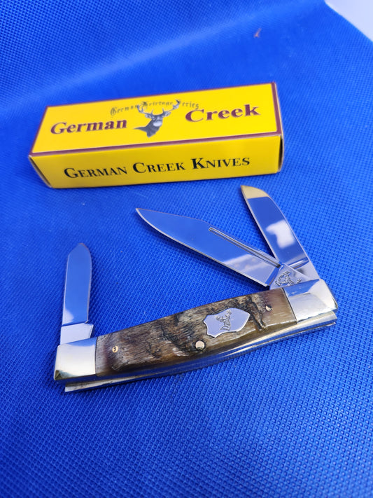 GERMAN CREEK 3 3/4" Stockman Pocket Knife Three Blade Ram Horn handle