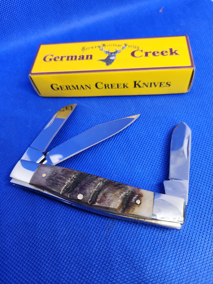 GERMAN CREEK 3 3/4" Stockman Pocket Knife Three Blade Ram Horn handle