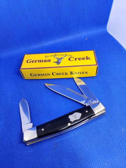 GERMAN CREEK 3 3/4" Stockman Pocket Knife Three Blade Black Synthetic handle