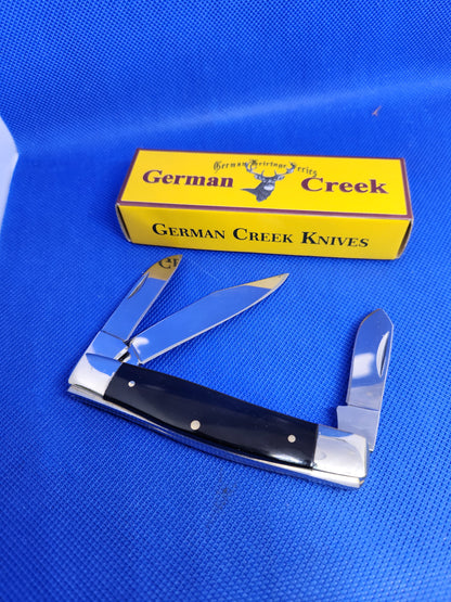 GERMAN CREEK 3 3/4" Stockman Pocket Knife Three Blade Black Synthetic handle