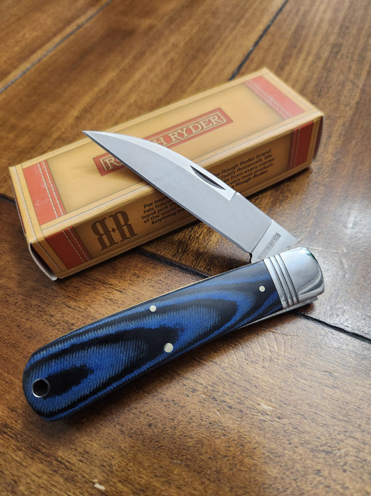 Rough Ryder Work Knife RR2181 Blue&Black Micarta Handles Fluted Bolsters