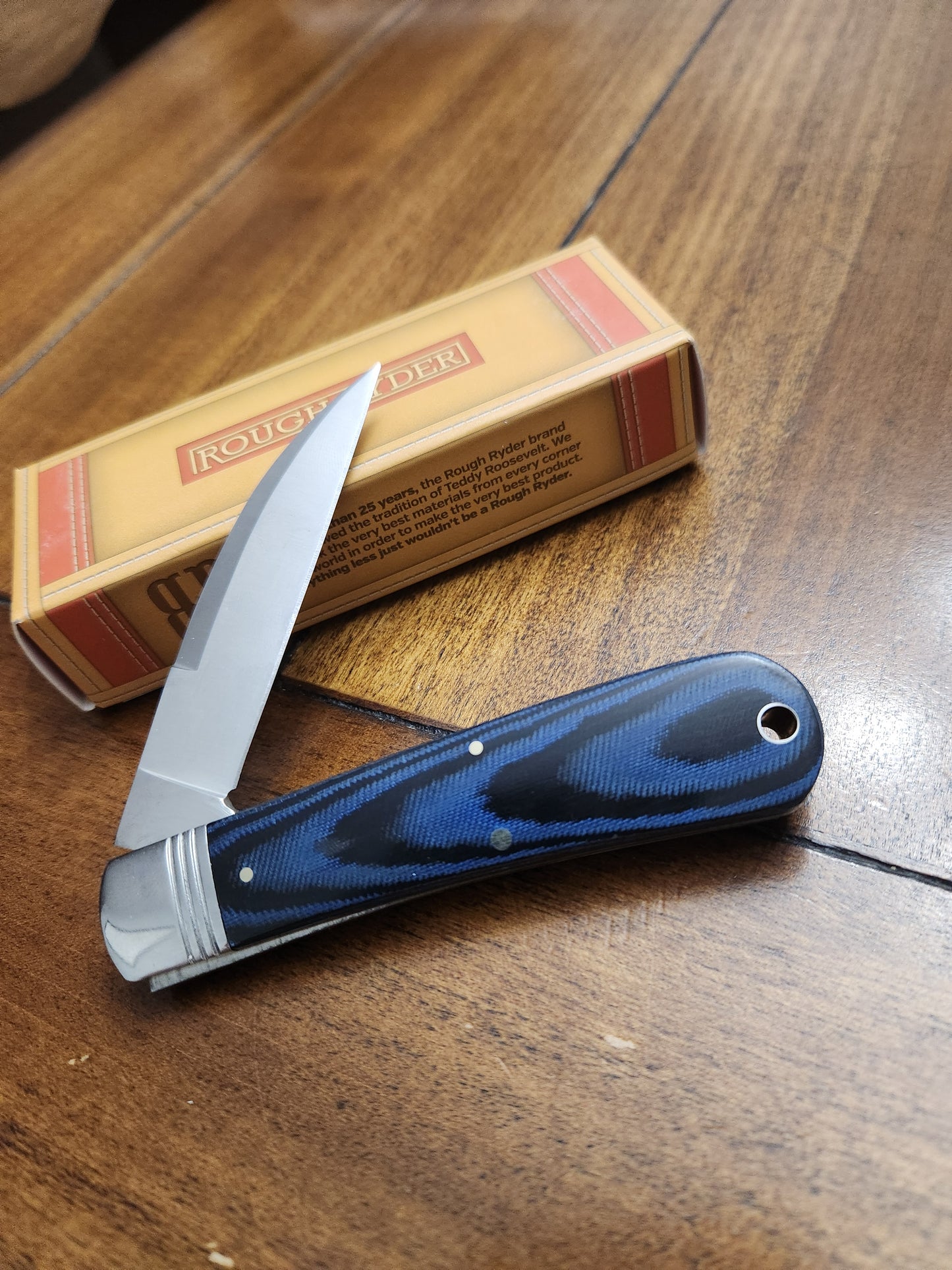 Rough Ryder Work Knife RR2181 Blue&Black Micarta Handles Fluted Bolsters